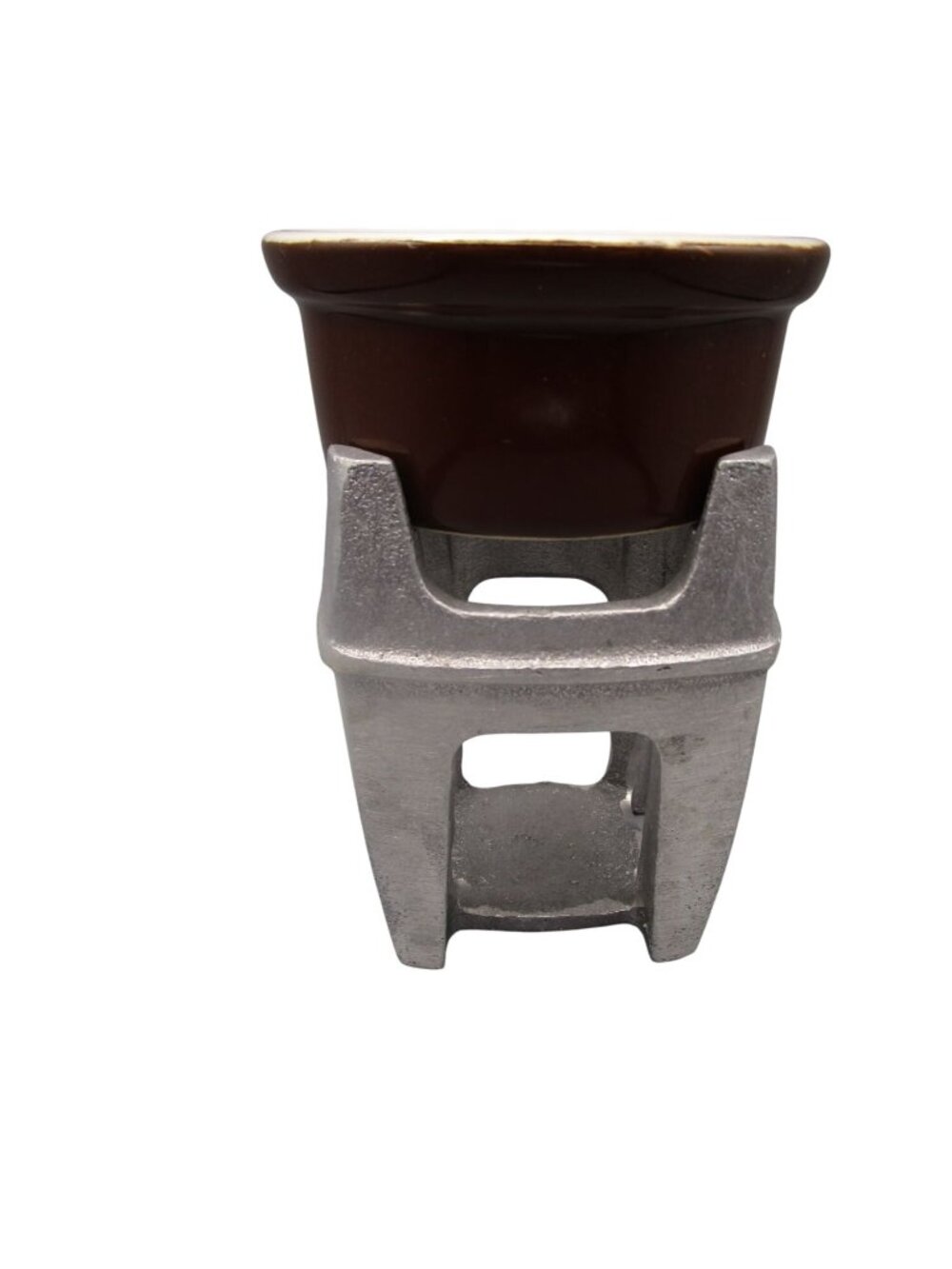 Vintage Cast Aluminum Warmer Fondu Stand Mid Mod Brutalist Brown Hall Ramekin